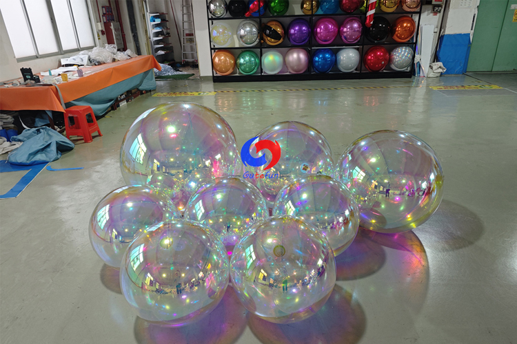 Flame retardant decor iridescent pvc mirror balls pearl rainbow giant spheres giant shiny ballons