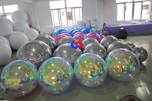 Giant Blue pink Pearl Inflatable PVC Silver Floating Ball Disco Big Shiny Mirror Balls for Party Events Decoration