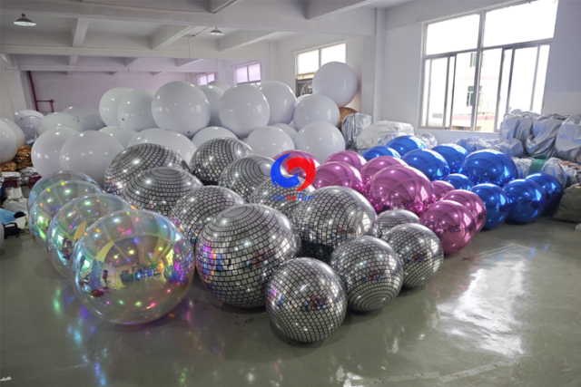 Giant Blue pink Pearl Inflatable PVC Silver Floating Ball Disco Big Shiny Mirror Balls for Party Events Decoration