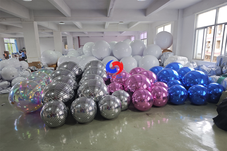 Giant Blue pink Pearl Inflatable PVC Silver Floating Ball Disco Big Shiny Mirror Balls for Party Events Decoration