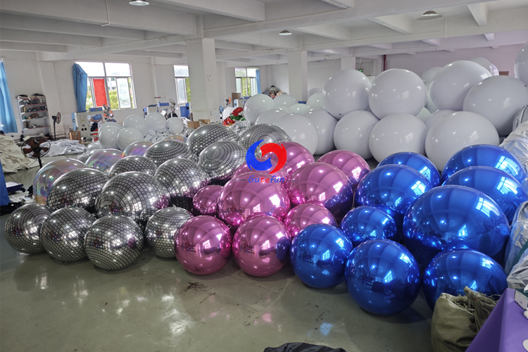 Giant Blue pink Pearl Inflatable PVC Silver Floating Ball Disco Big Shiny Mirror Balls for Party Events Decoration