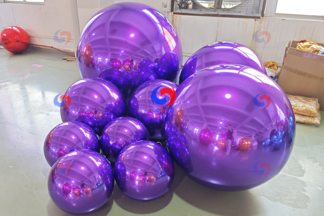 anniversary event party backdrop decor big shiny giant inflatable grape purple metallic sphere/mirror balls/balloons