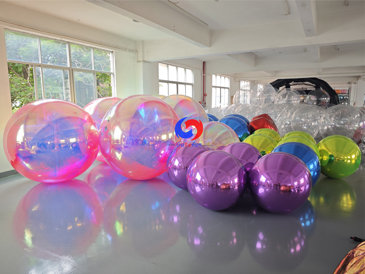 Vibrant Multi-Color Inflatable Mirror Orbs & Red Heart Mirror Ball Set