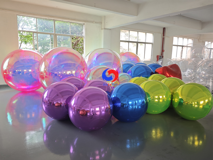 Vibrant Multi-Color Inflatable Mirror Orbs & Red Heart Mirror Ball Set