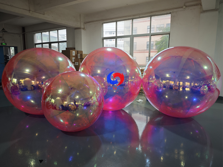 Iridescent Pink Holographic Inflatable Mirror Spheres (For event planners, decor wholesalers, brand agencies)