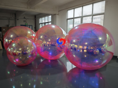 Iridescent Pink Holographic Inflatable Mirror Spheres (For event planners, decor wholesalers, brand agencies)