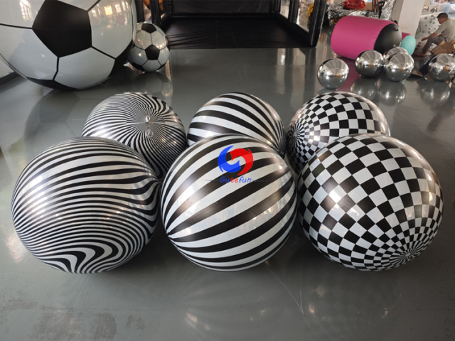 Head-turning inflatable spheres available in swirly pattern, checkered pattern & stripe pattern