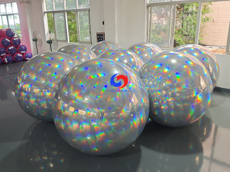 Giant inflatable holographic mirror balls, dazzling rainbow prism reflection effect