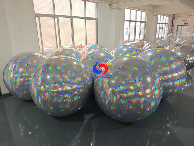 Giant inflatable holographic mirror balls, dazzling rainbow prism reflection effect