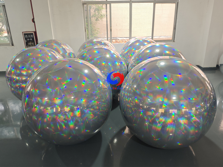 Giant inflatable holographic mirror balls, dazzling rainbow prism reflection effect