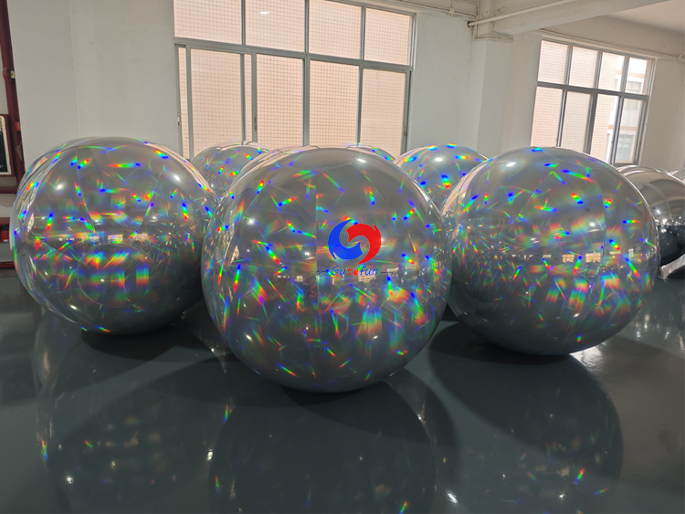 Giant inflatable holographic mirror balls, dazzling rainbow prism reflection effect