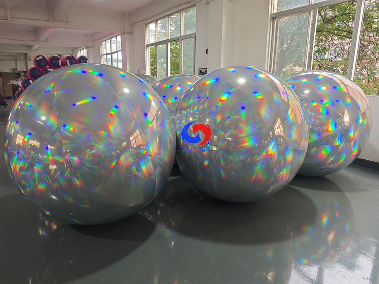 Giant inflatable holographic mirror balls, dazzling rainbow prism reflection effect