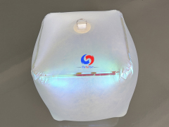Matte frosted inflatable rounded cube with full‑surface subtle pearlescent iridescent tint
