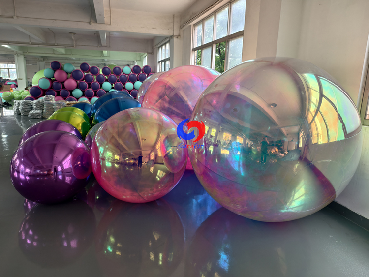 Multiple sizes high-reflective metallic inflatable mirror spheres (navy, green, purple,iridescent)