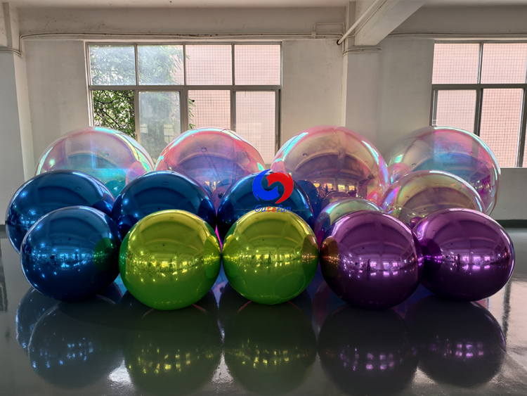 Multiple sizes high-reflective metallic inflatable mirror spheres (navy, green, purple,iridescent)