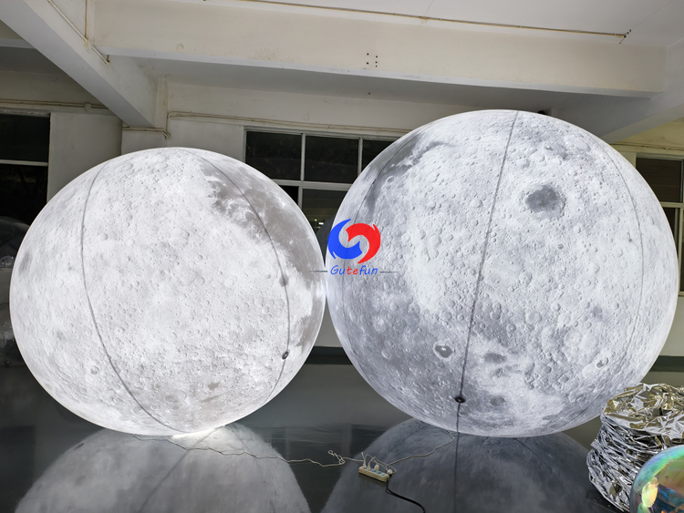 reusable for indoor & outdoor events Giant LED Inflatable Moon Ball | Soft Pale Lunar White Art Installation