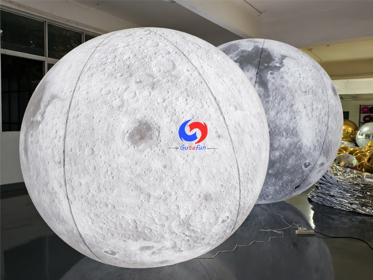 reusable for indoor & outdoor events Giant LED Inflatable Moon Ball | Soft Pale Lunar White Art Installation