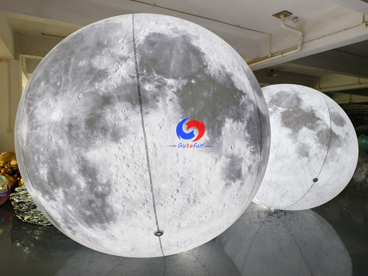 reusable for indoor & outdoor events Giant LED Inflatable Moon Ball | Soft Pale Lunar White Art Installation