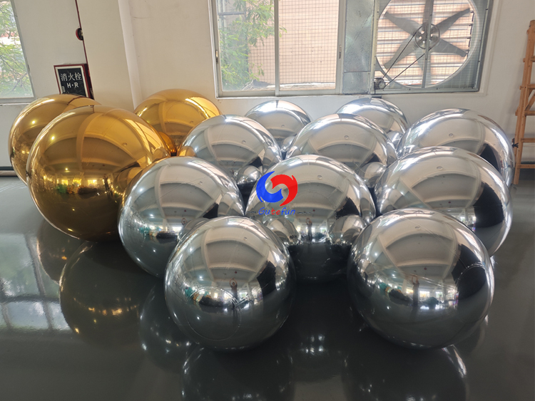Modern wedding & brand launch events backdrop Stunning Silver & Black Inflatable Mirror Balls
