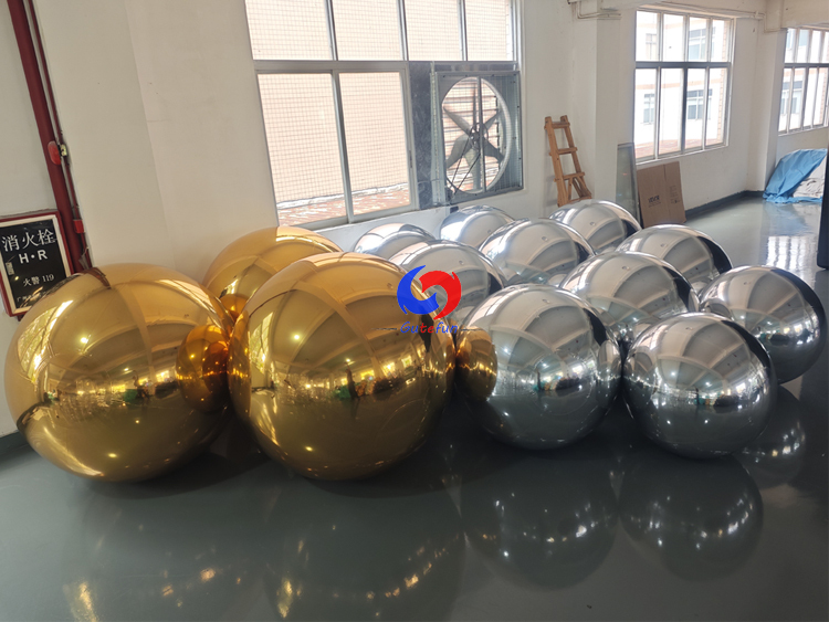 Modern wedding & brand launch events backdrop Stunning Silver & Black Inflatable Mirror Balls