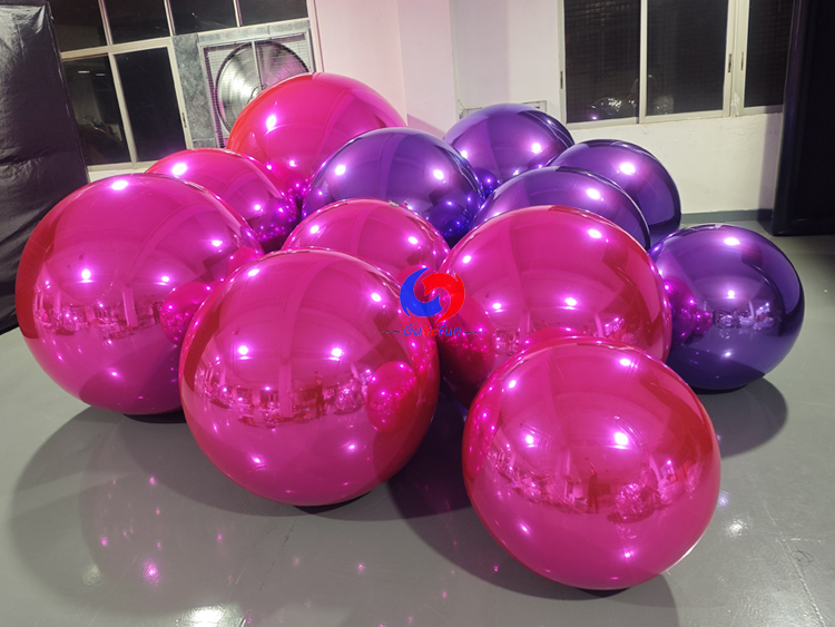 Modern wedding & brand launch events backdrop Stunning Silver & Black Inflatable Mirror Balls