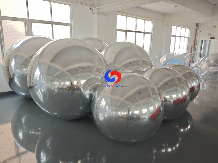 Modern wedding & brand launch events backdrop Stunning Silver & Black Inflatable Mirror Balls