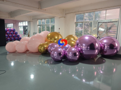 Matte Blush Pink, Metallic Gold & Metallic Purple inflatable decorative spheres for event installations