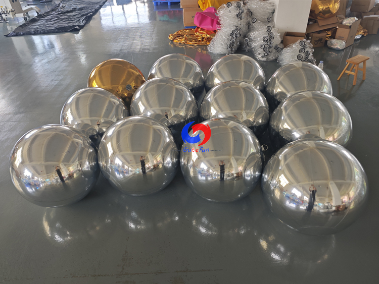 Matte Blush Pink, Metallic Gold & Metallic Purple inflatable decorative spheres for event installations