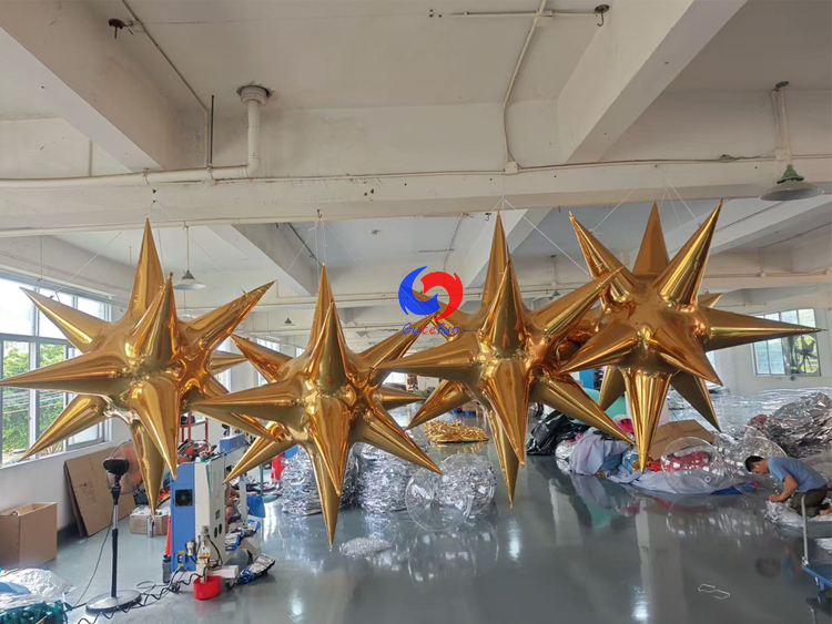 Gold Inflatable Mirror Star Spikes | Luxury Metallic Event Decor