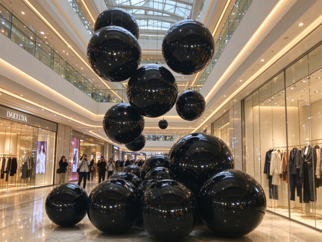 Black Mirror Inflatable Sphere | Moody & sophisticated glossy black mirror balls