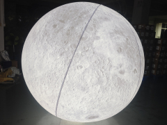 Giant LED inflatable moon ball realistic crater texture glowing white sphere for commercial event mall wedding installation