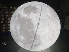 Giant LED inflatable moon ball realistic crater texture glowing white sphere for commercial event mall wedding installation