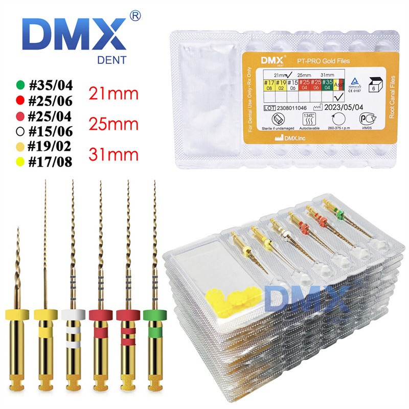 DMXDENT PT-Pro Gold Dental Endo Taper Root Canal Rotary NITI Files COXO Style 21mm / 25mm
