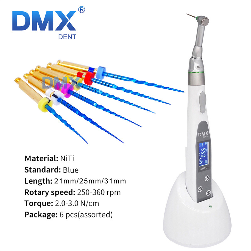 DMXDENT Dental Protaper PT-Blue Heat Activated Niti Endodontic Root Rotary Canal Files LED ENDO Motor Cordless 16:1 Contra Angle Handpiece