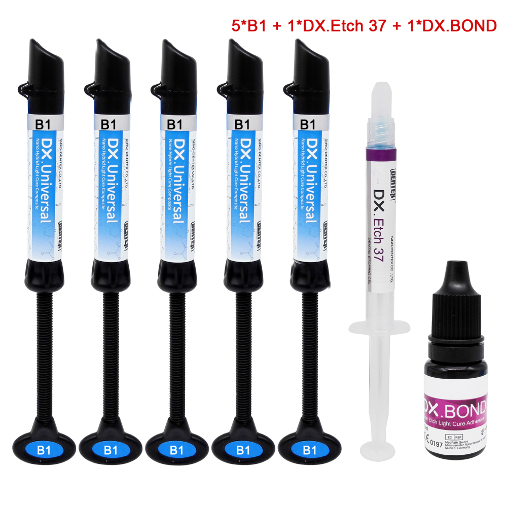 DENTEX DX.Universal Dental Light Cure Composite Resin Kit Shade Etching Gel Adhesive
