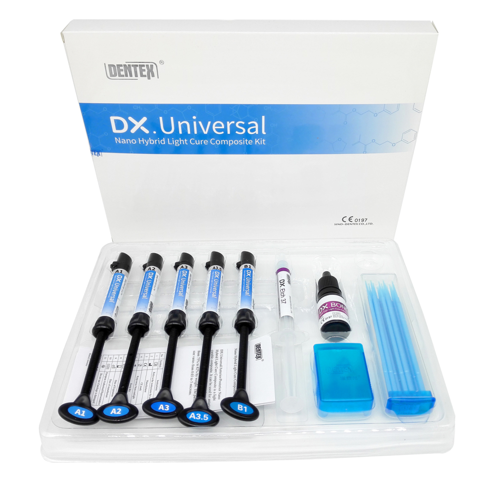 DENTEX DX.Universal Dental Light Cure Composite Resin Kit Shade Etching Gel Adhesive