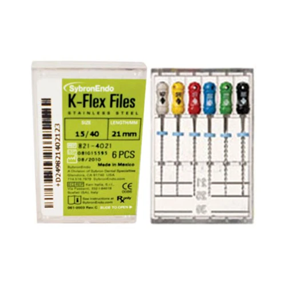Kerr Sybron Endo Dental 21mm/25mm Stainless Steel K-FLEX file 6 Files/Pack