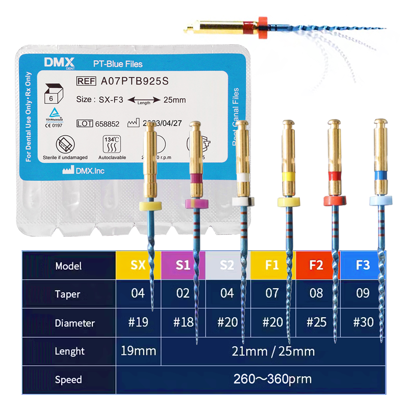 DMXDENT PT-BLUE Dental Heat Activated Niti Endodontic Root Canal Files Mixed 21mm/25MM
