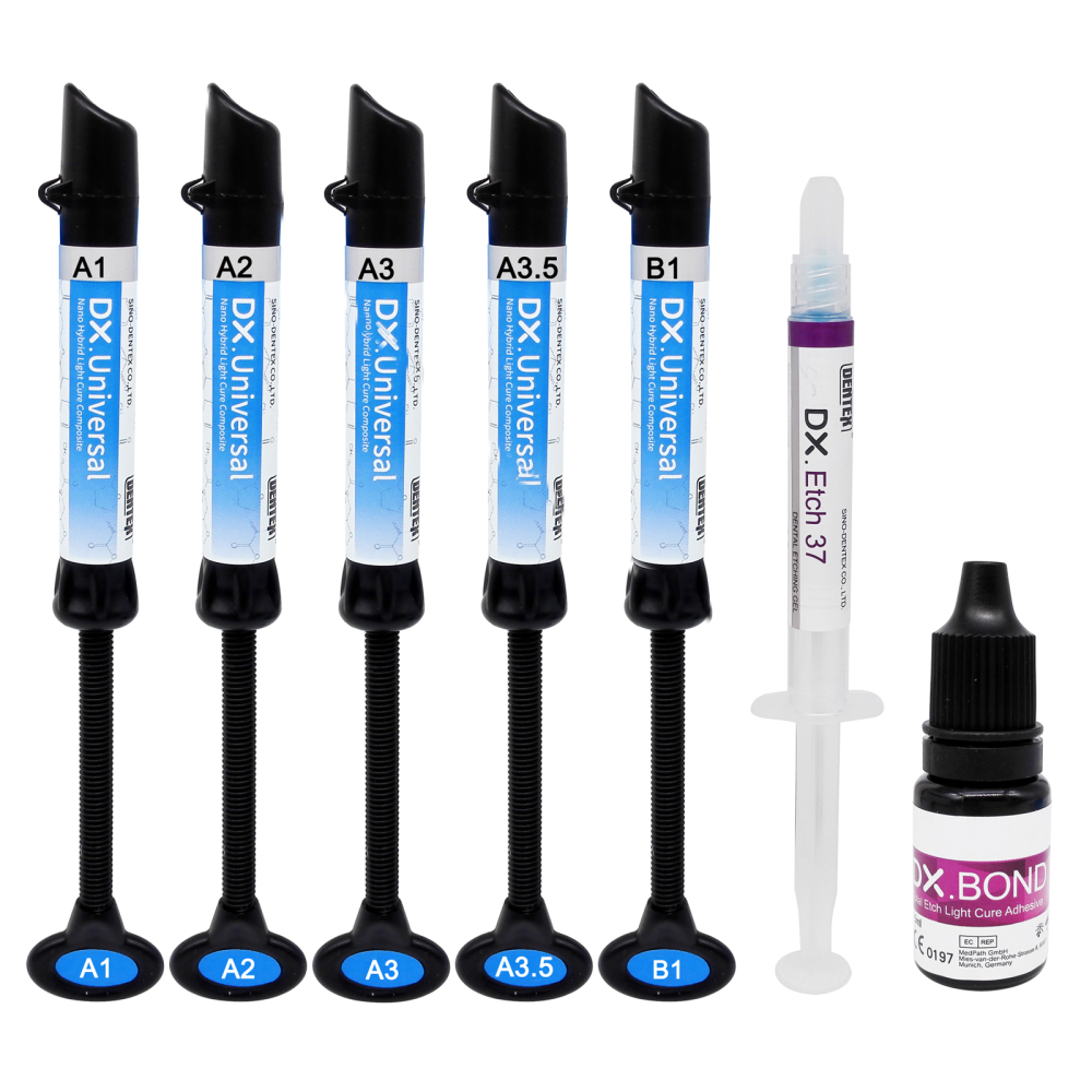 DENTEX DX.Universal Dental Light Cure Composite Resin Kit Shade Etching Gel Adhesive