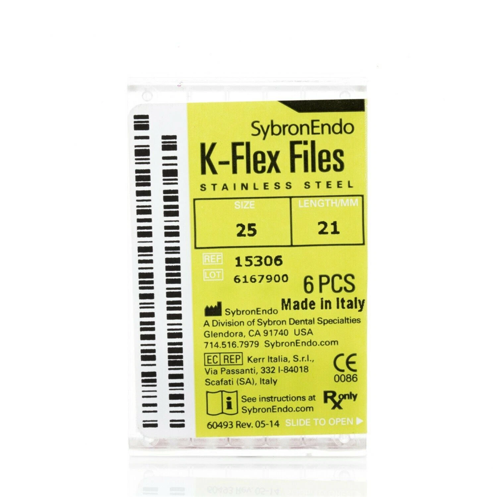 Kerr Sybron Endo Dental 21mm/25mm Stainless Steel K-FLEX file 6 Files/Pack