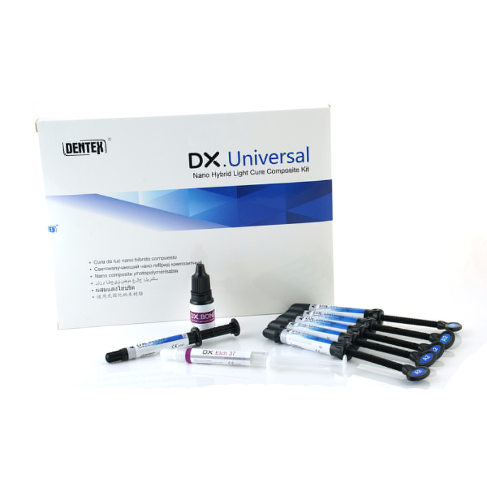 DENTEX DX.Universal Dental Light Cure Composite Resin Kit Shade Etching Gel Adhesive