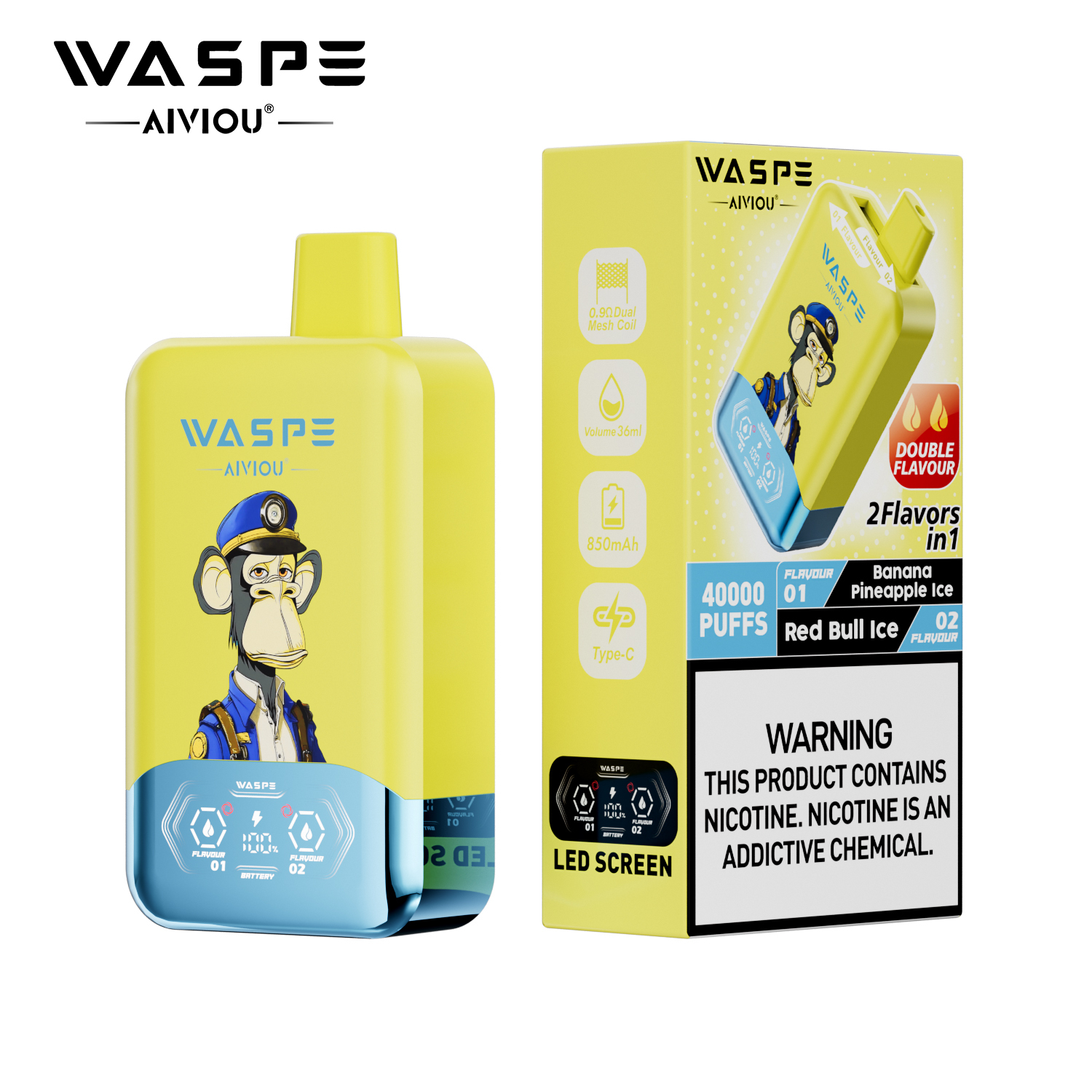 Waspe Aiviou 2 in 1 Disposable Vape 40k Puffs （CN Warehouse)