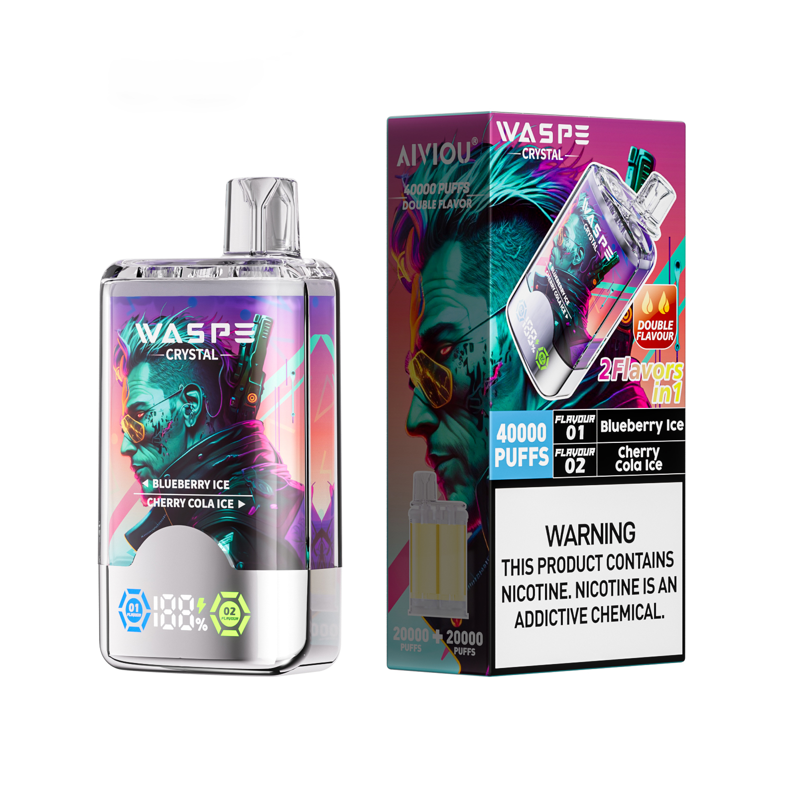 Waspe Crystal 2 in 1 Disposable Vape 40k Puffs 0mg/20mg/50mg (CN Warehouse)