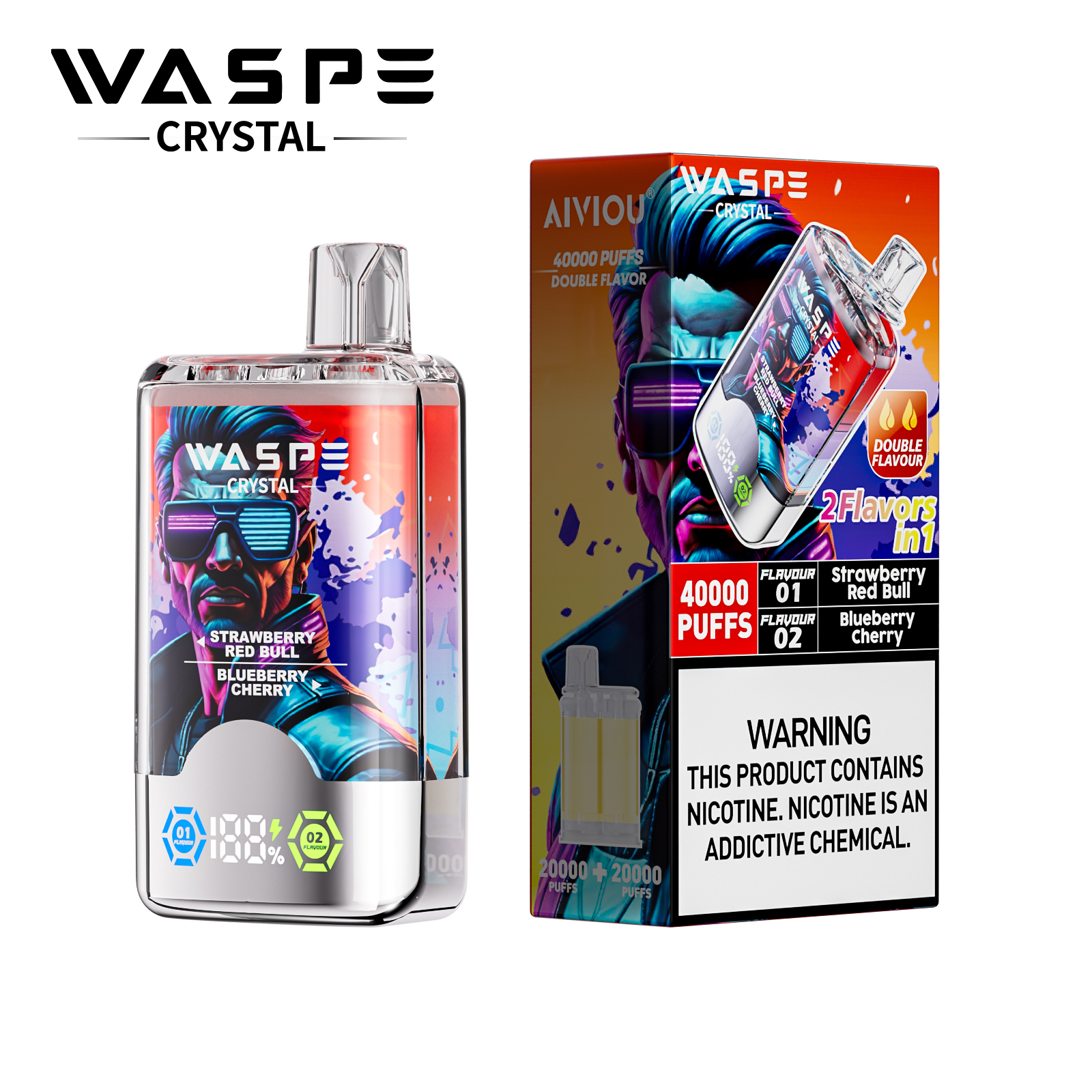 Waspe Crystal 2 in 1 Disposable Vape 40k Puffs 0mg/20mg/50mg (CN Warehouse)