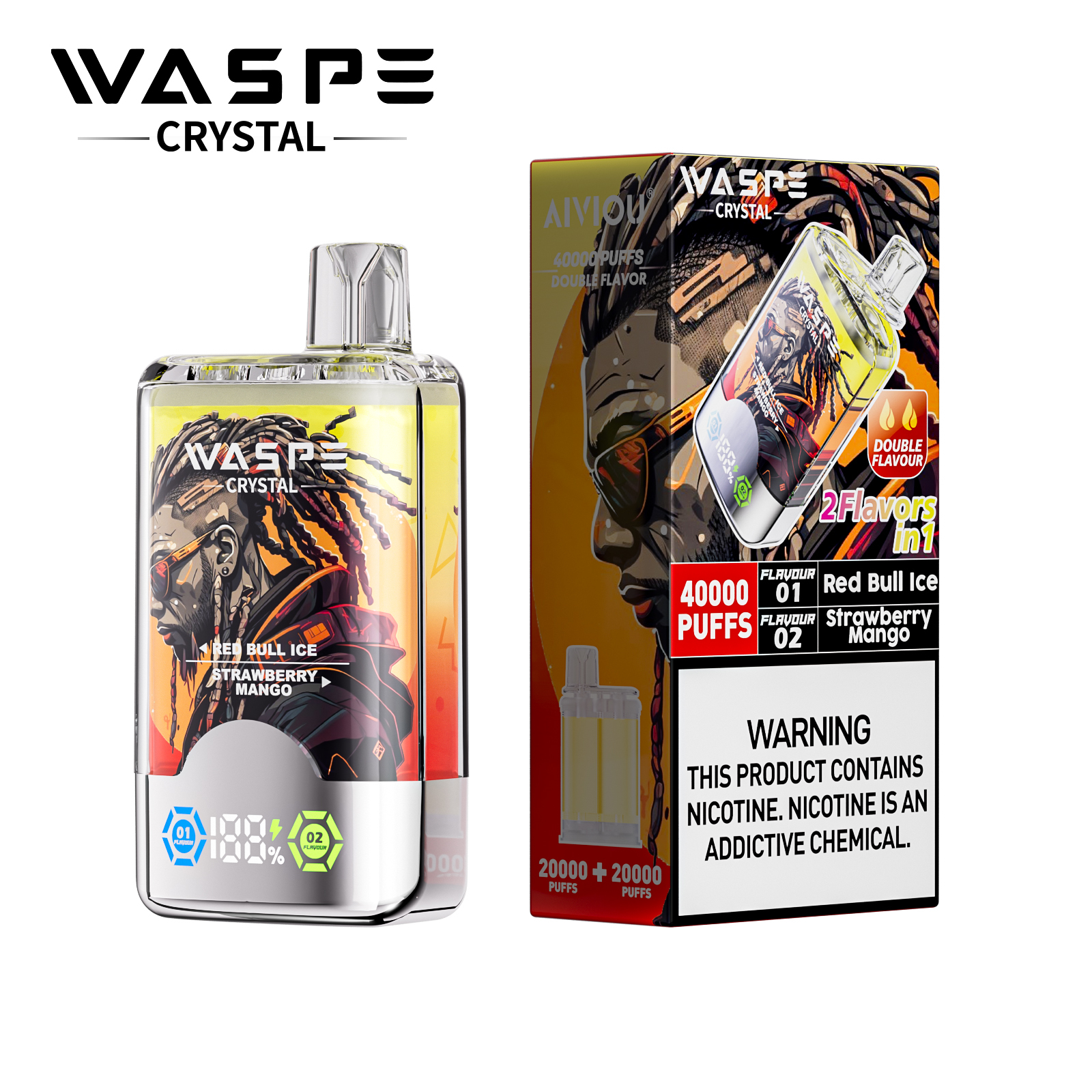 Waspe Crystal 2 in 1 Disposable Vape 40k Puffs 0mg/20mg/50mg (CN Warehouse)