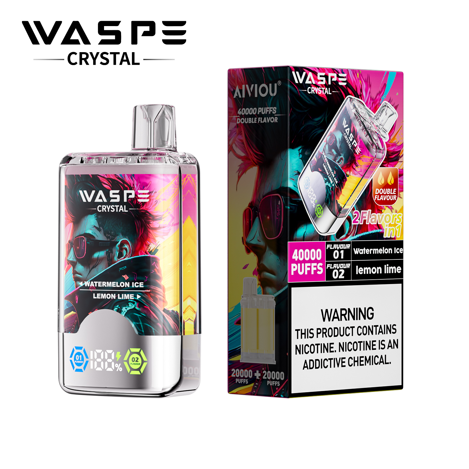 Waspe Crystal 2 in 1 Disposable Vape 40k Puffs 0mg/20mg/50mg (CN Warehouse)