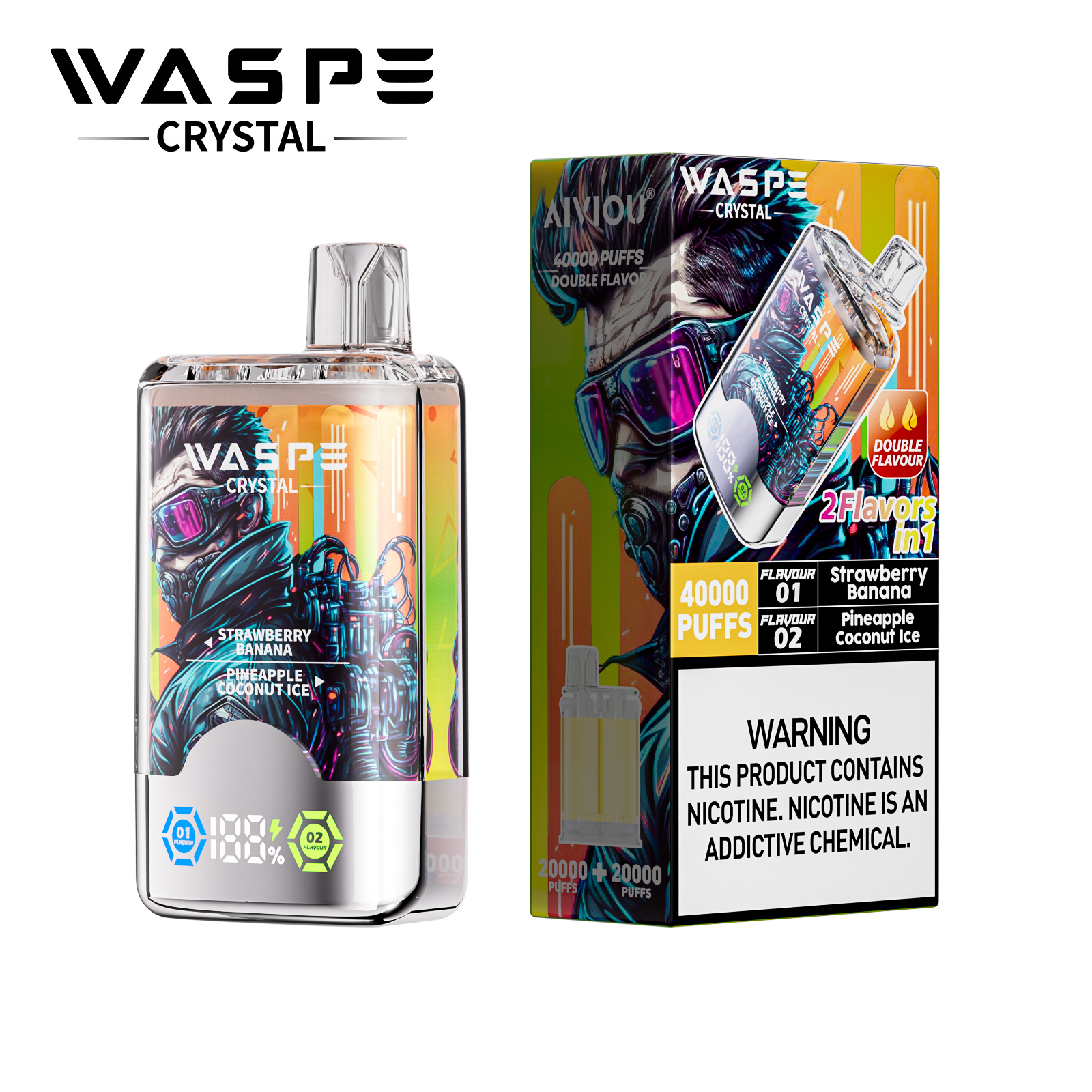 Waspe Crystal 2 in 1 Disposable Vape 40k Puffs 0mg/20mg/50mg (CN Warehouse)