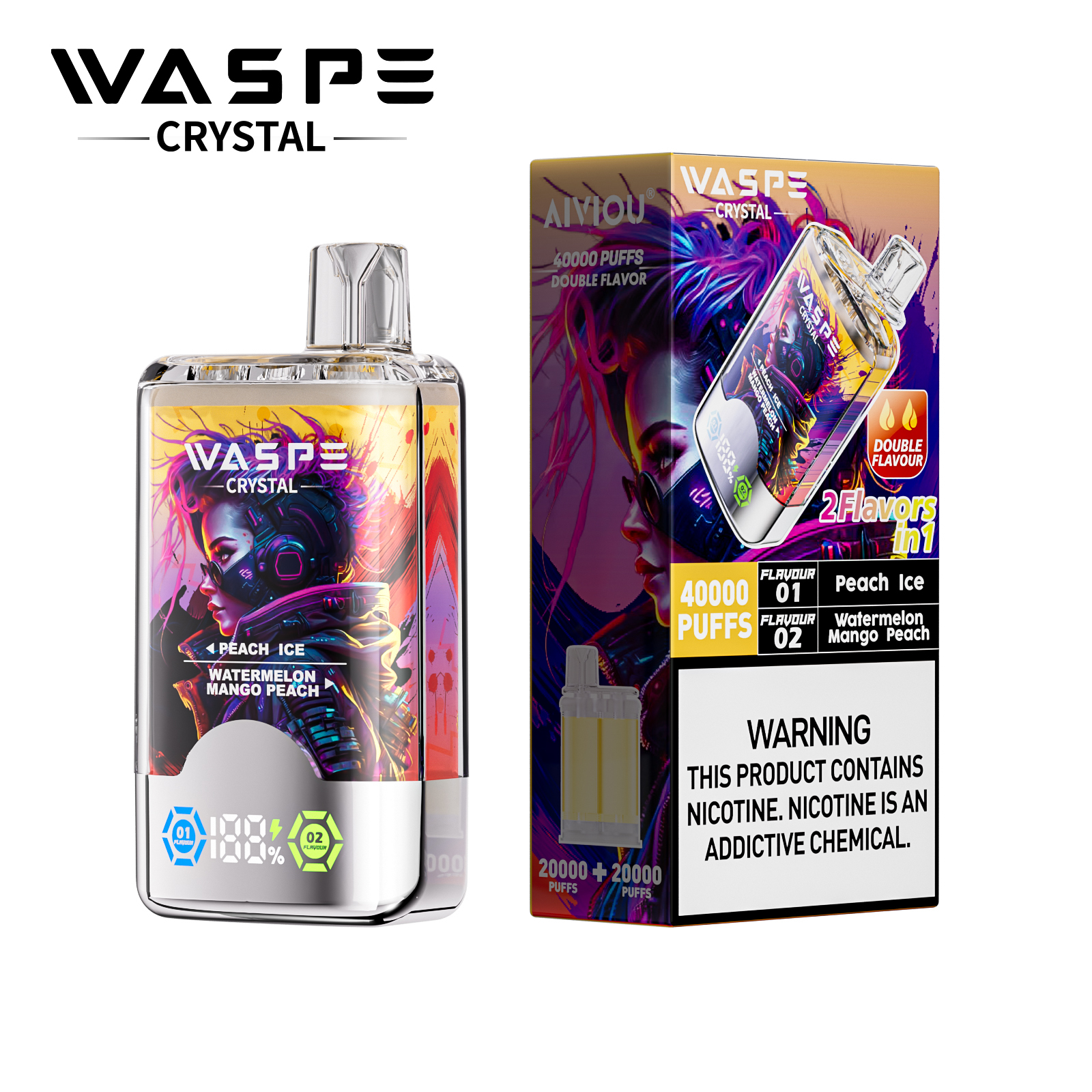 Waspe Crystal 2 in 1 Disposable Vape 40k Puffs 0mg/20mg/50mg (CN Warehouse)