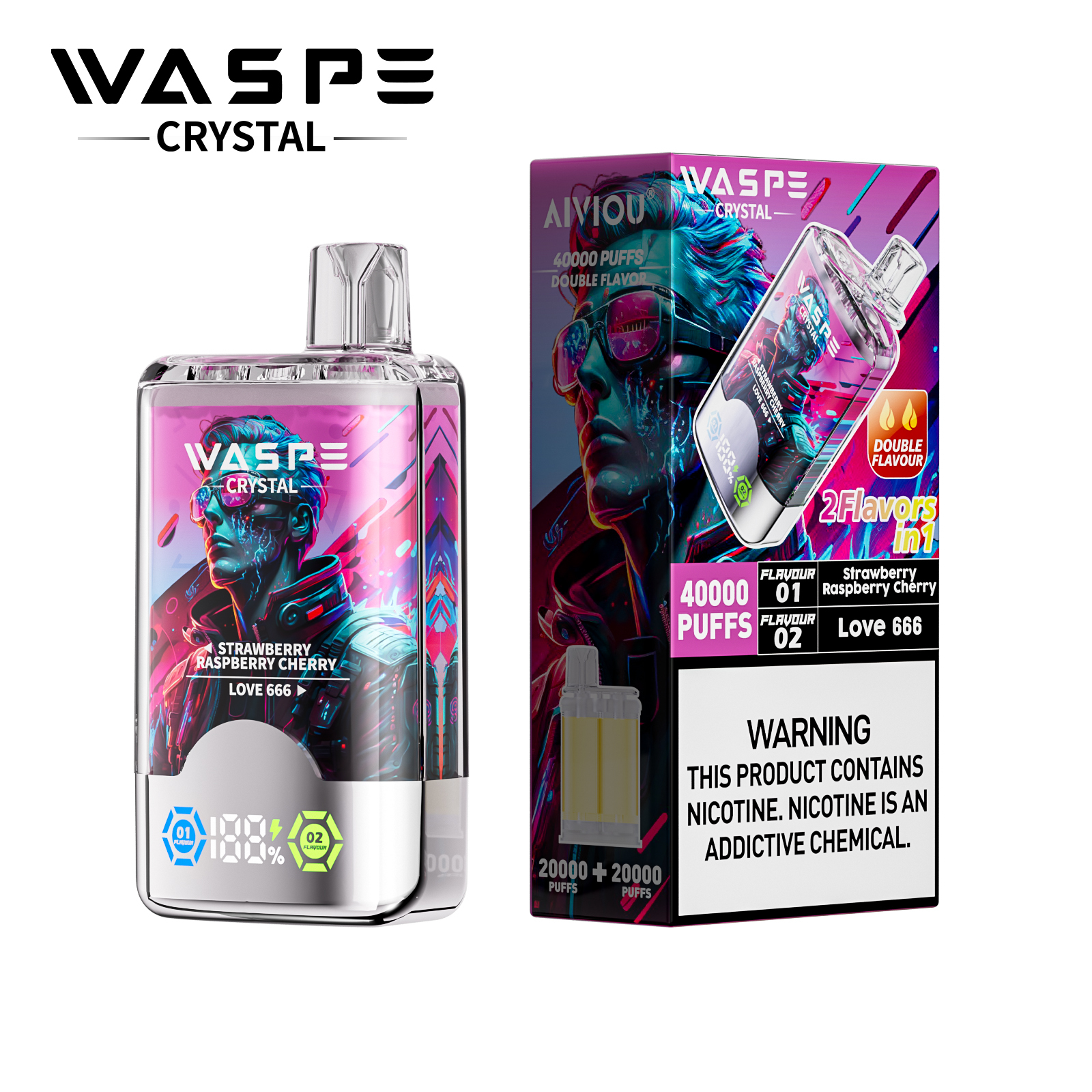 Waspe Crystal 2 in 1 Disposable Vape 40k Puffs 0mg/20mg/50mg (CN Warehouse)