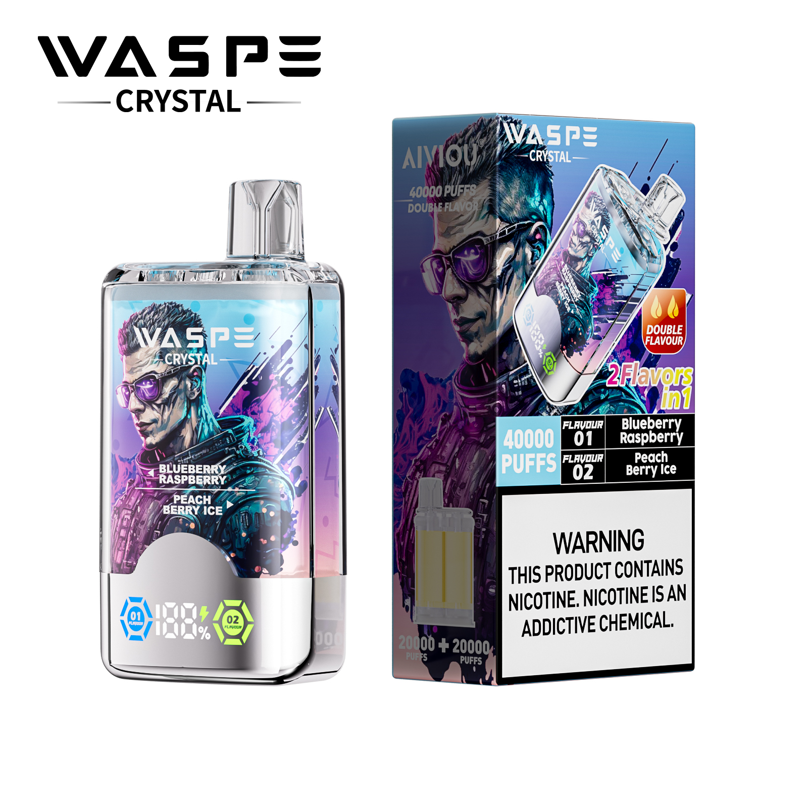 Waspe Crystal 2 in 1 Disposable Vape 40k Puffs 0mg/20mg/50mg (CN Warehouse)